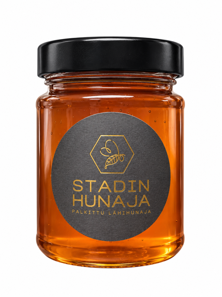 Stadin Hunaja 330 g lasipurkissa mustalla kannella